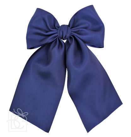 OPAQUE SATIN BOW W/ EURO KNOT & TAILS ON ALLIGATOR CLIPS: Antique White / 4.5" Large - Persnickety Shop