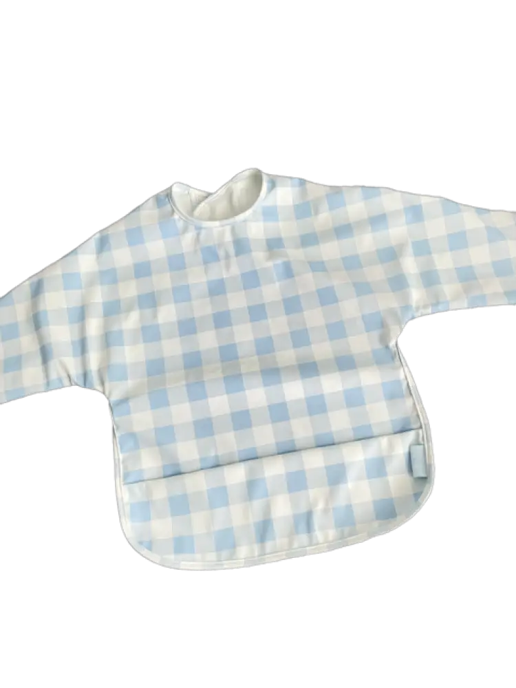 Long Sleeve Signature Catch All Bib - Blue Gingham: 6m-2T