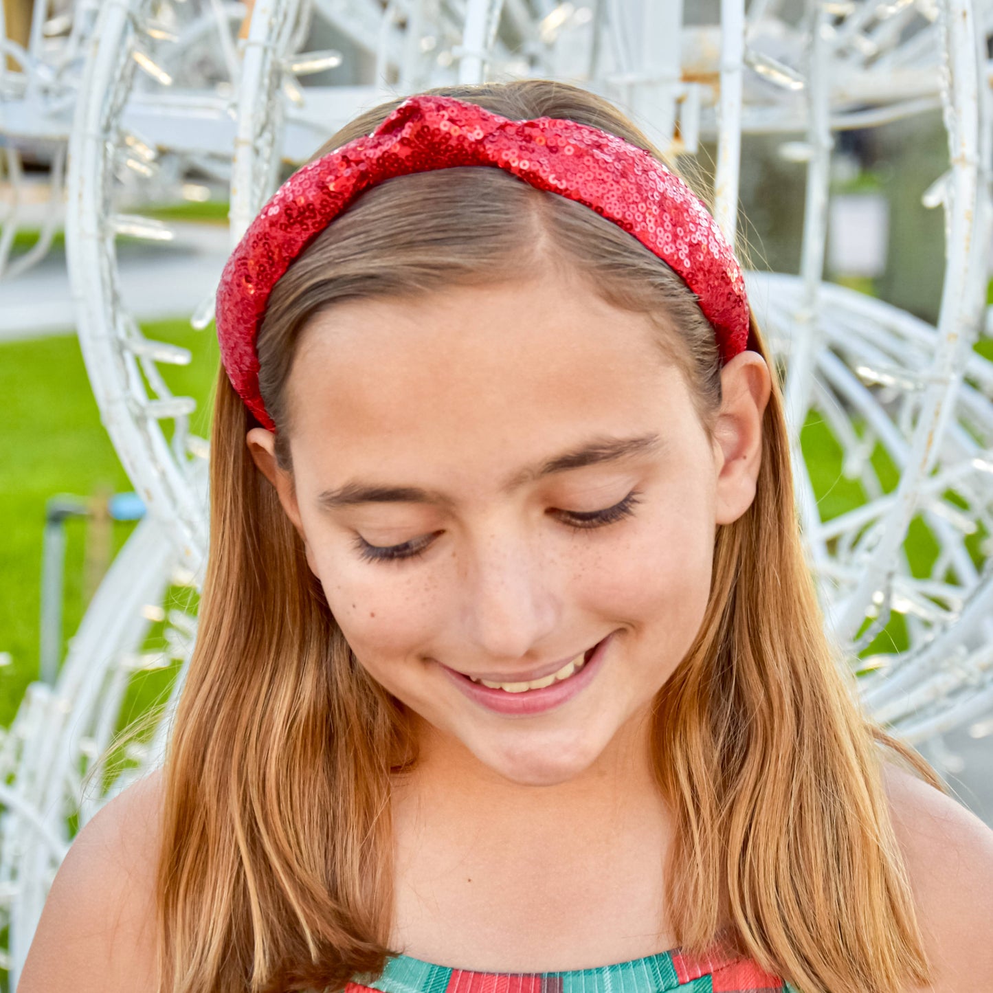 Sequin Knot Headband Red