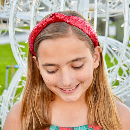 Sequin Knot Headband Red