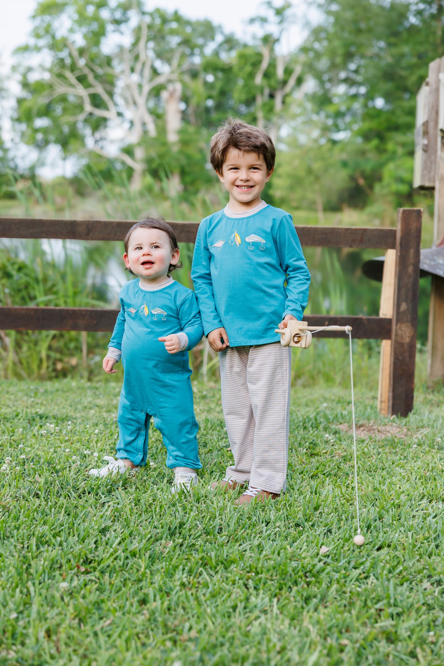 PRE-ORDER | Fall Fishing Romper Jellybean by Smock Candy - Persnickety Shop