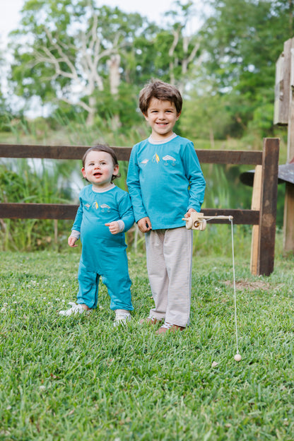 PRE-ORDER | Fall Fishing Romper Jellybean by Smock Candy - Persnickety Shop
