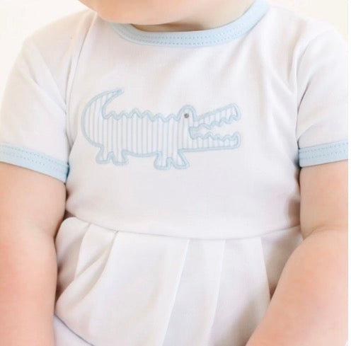 Magnolia Baby Gator Applique Collared Bubble - Light Blue - Persnickety Shop