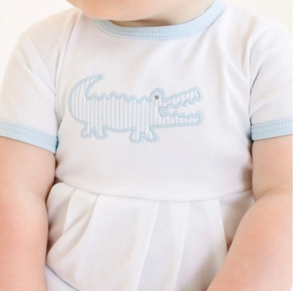 Magnolia Baby Gator Applique Collared Bubble - Light Blue - Persnickety Shop