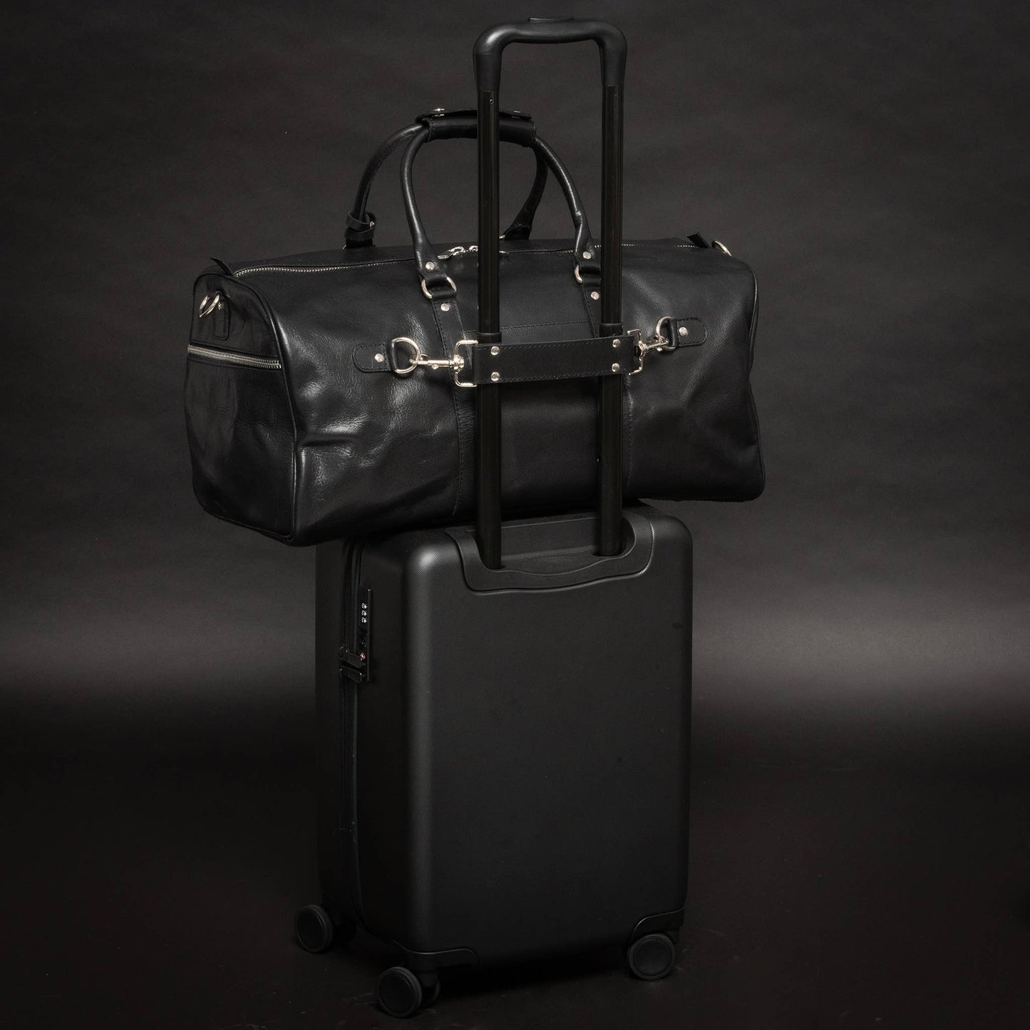 Buffalo Leather Duffle with Trolley Sleeve: Saddle Brown