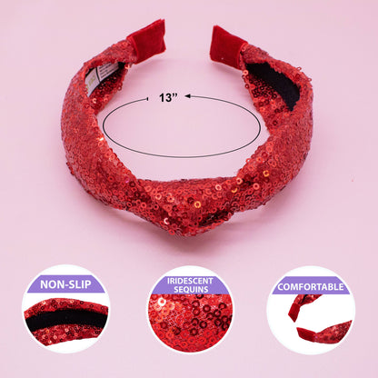 Sequin Knot Headband Red