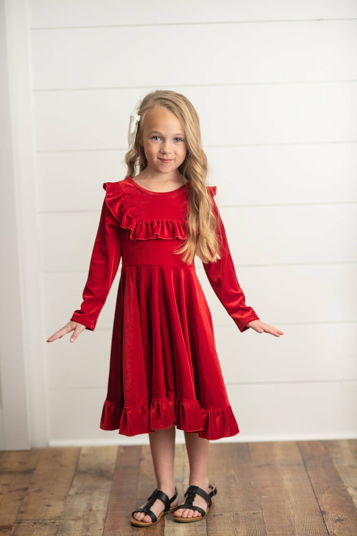 Kids Red Velvet Ruffle Fancy Winter Christmas Party Dress: 10/12 - Persnickety Shop
