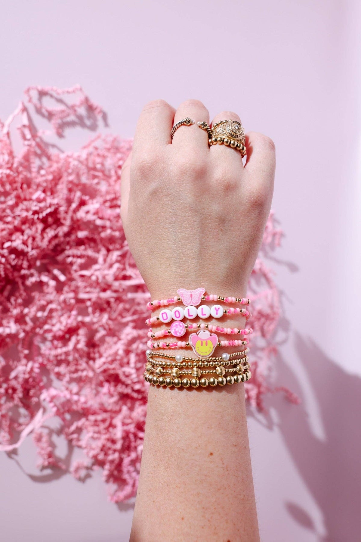 Butterfly Bracelet on Pink Sprinkle: Standard 6.75 Inch