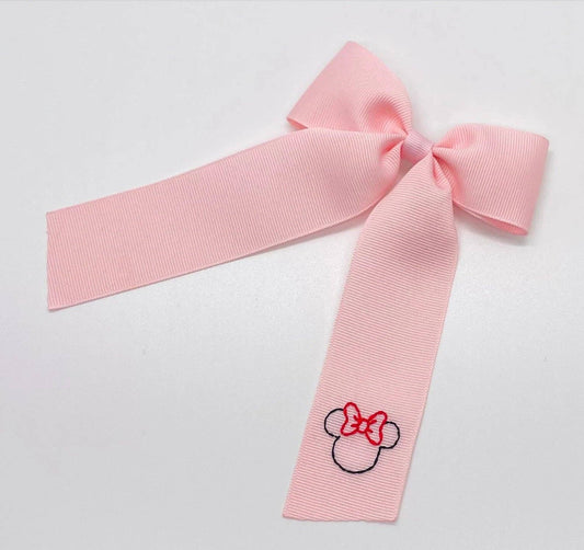 Classic Minnie Hand-Embroidered Bow: Pink w/ Red Minnie / Small - Persnickety Shop