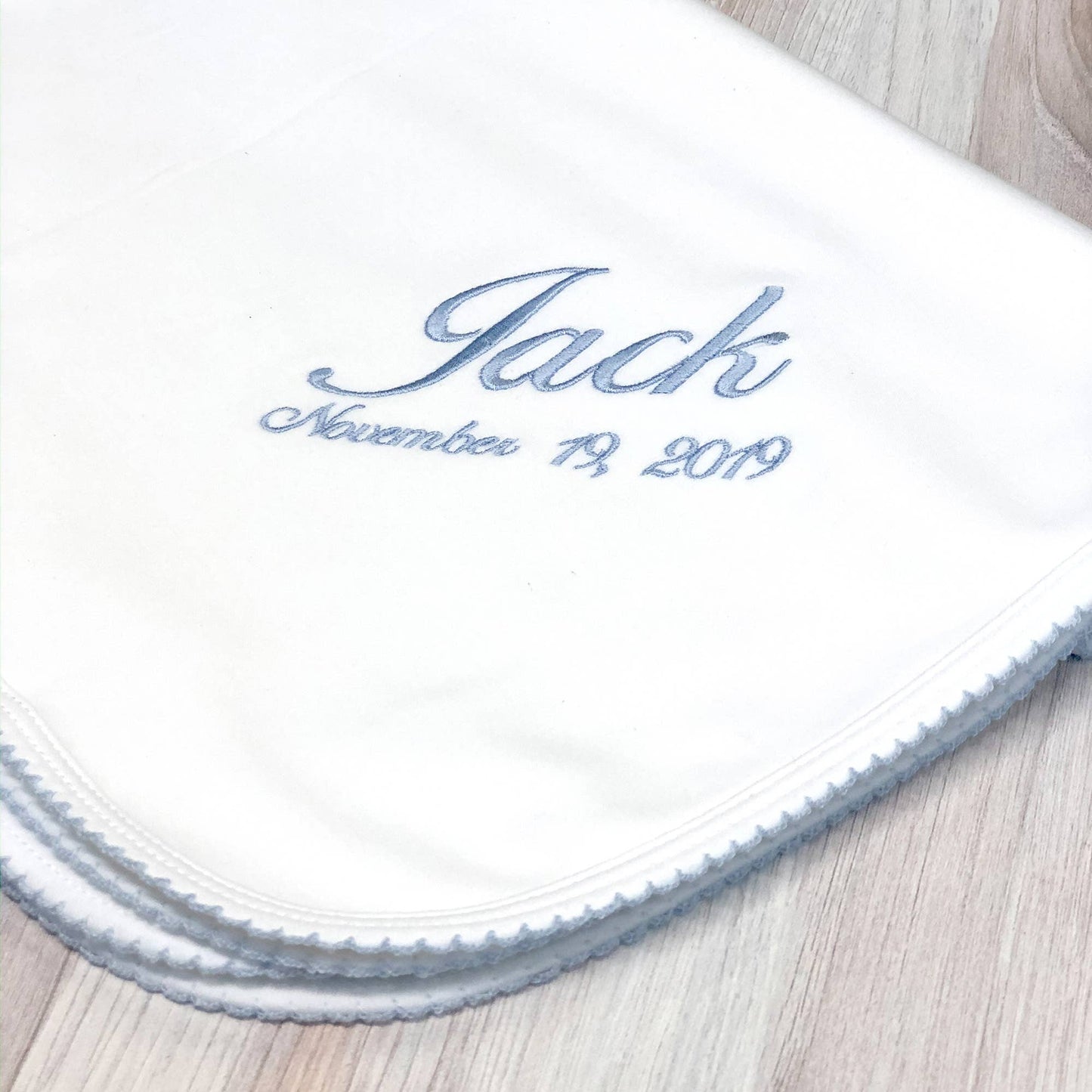 Marcela Pima Cotton Baby Blanket: White w/Blue - Persnickety Shop