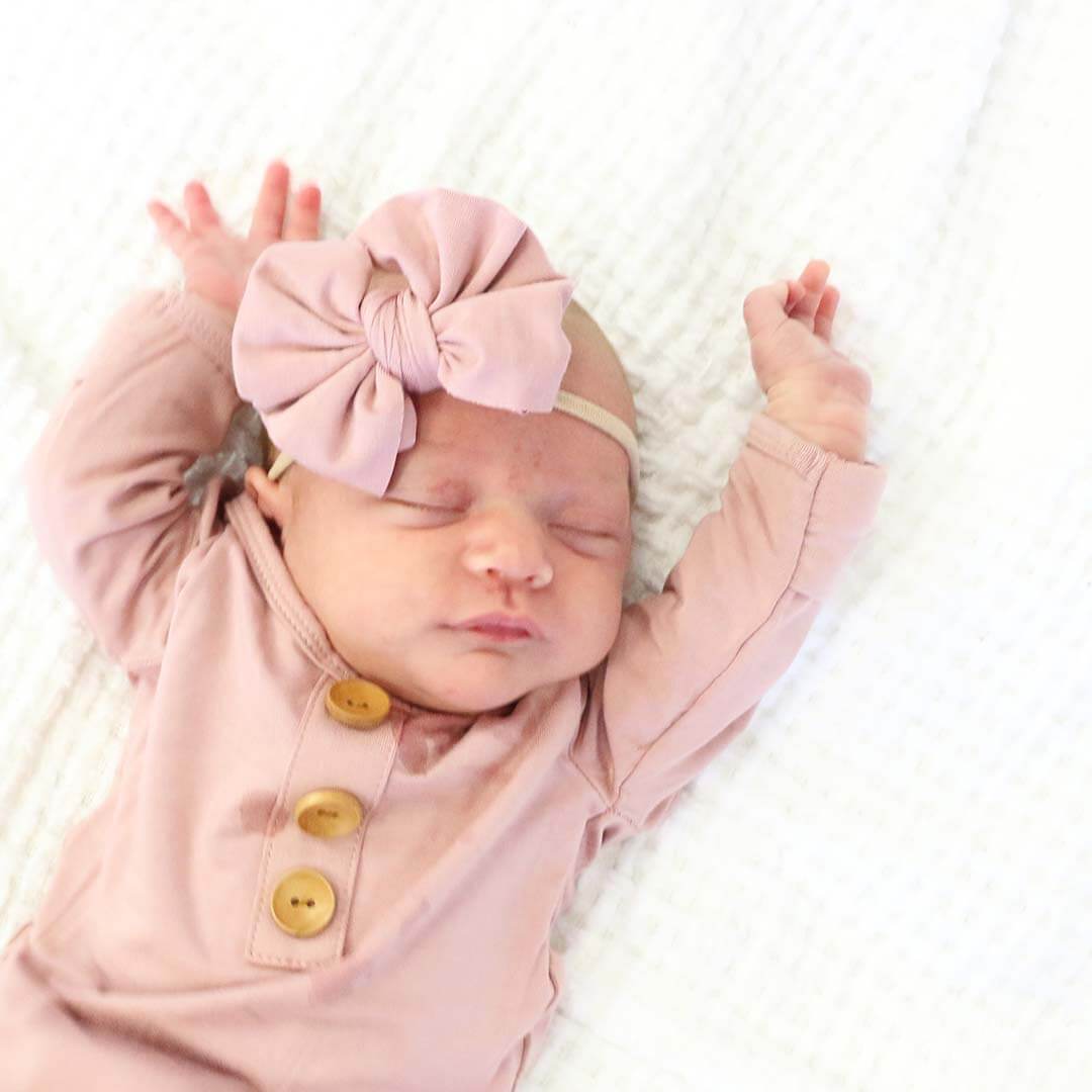 Solid Mauve Bamboo Baby Knot Gown & Hat: Newborn / 7-14lbs+ - Persnickety Shop