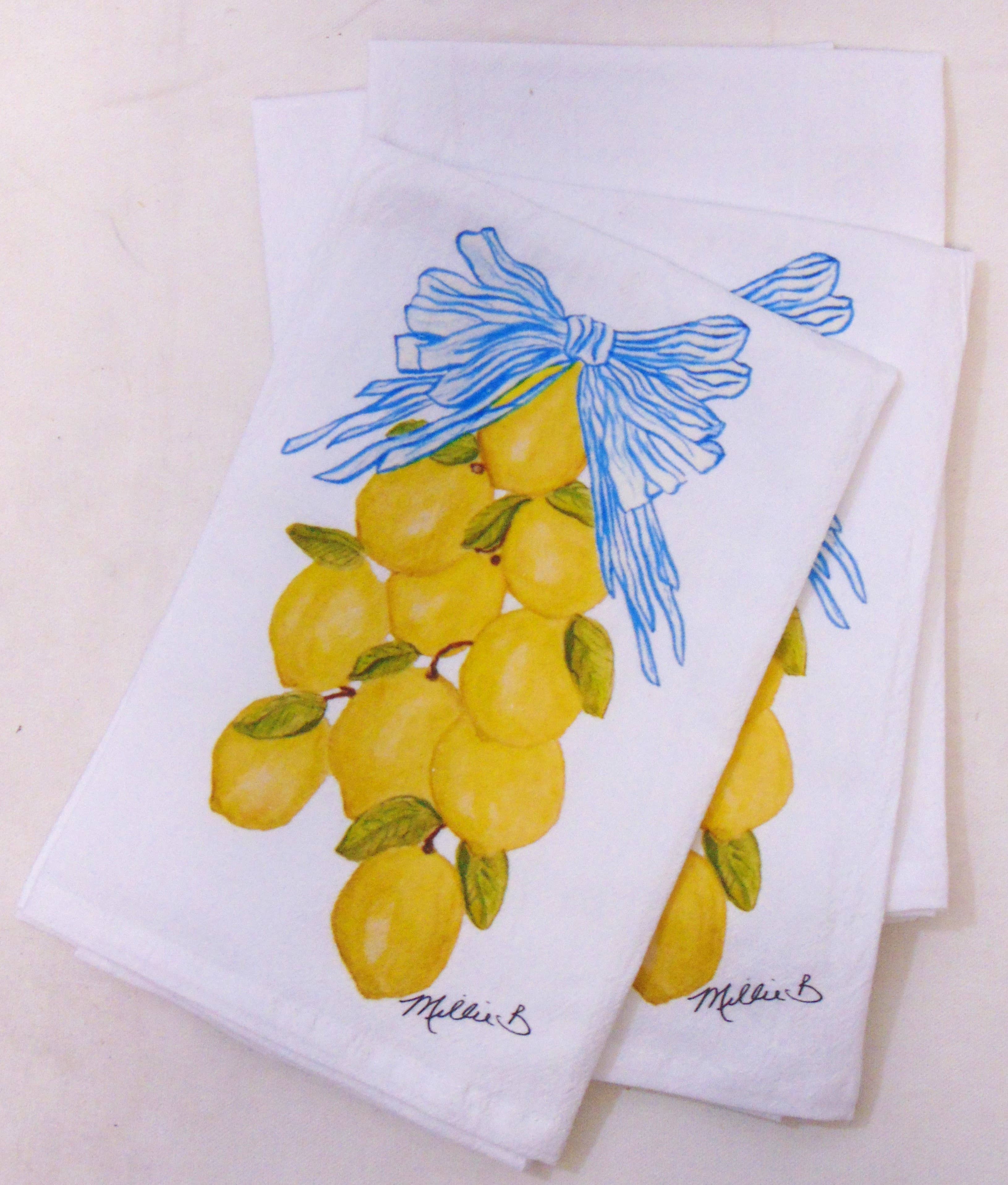 Limited Edition Lemon Garland on White Flour Sack Towel - Persnickety Shop