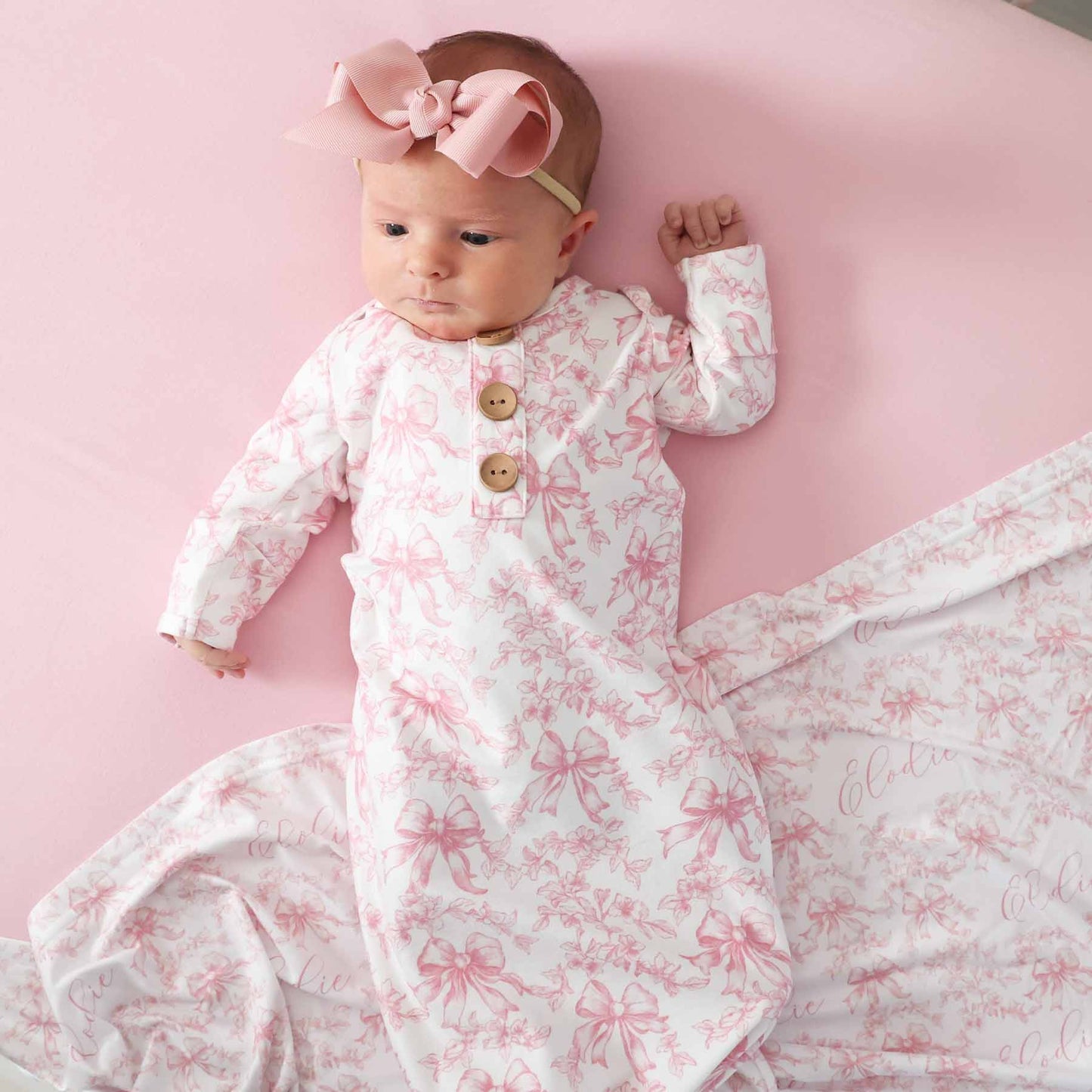 Fancy Frills Newborn Baby Knot Gown & Hat Set - Persnickety Shop