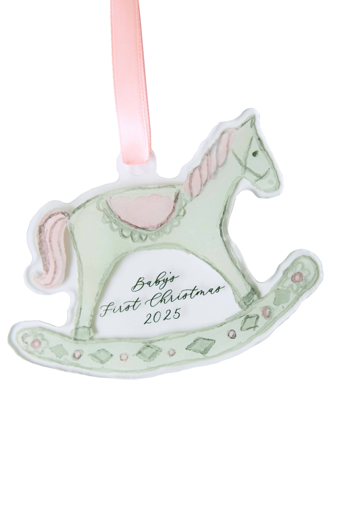 2025 Baby’s First Christmas Rocking Horse Ornament - Pink - Persnickety Shop