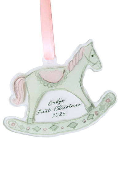 2025 Baby’s First Christmas Rocking Horse Ornament - Pink - Persnickety Shop
