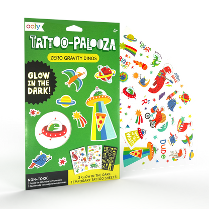 Ooly Tattoo-Palooza Glow in the Dark Temporary Tattoos - Zero Gravity Dinos - 3 Sheets - Persnickety Shop