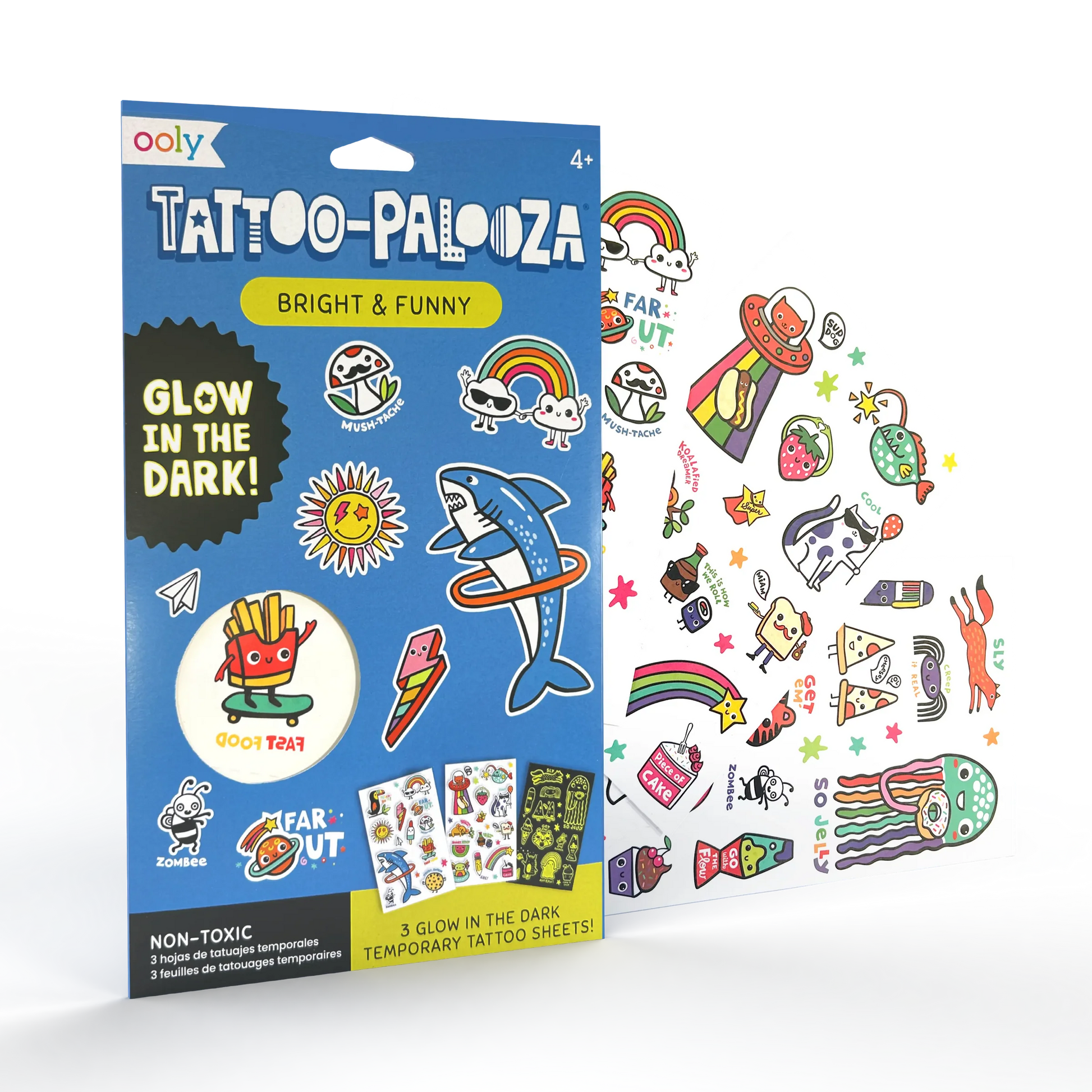 Ooly Tattoo-Palooza Glow in the Dark Temporary Tattoos - Bright & Funny - 3 Sheets - Persnickety Shop