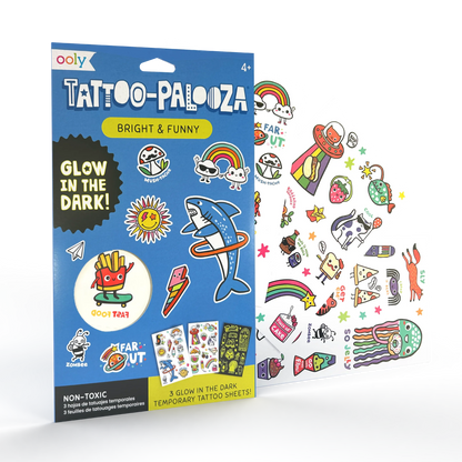 Ooly Tattoo-Palooza Glow in the Dark Temporary Tattoos - Bright & Funny - 3 Sheets - Persnickety Shop