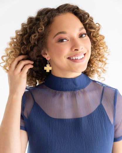 Square Cross Earrings: Gold