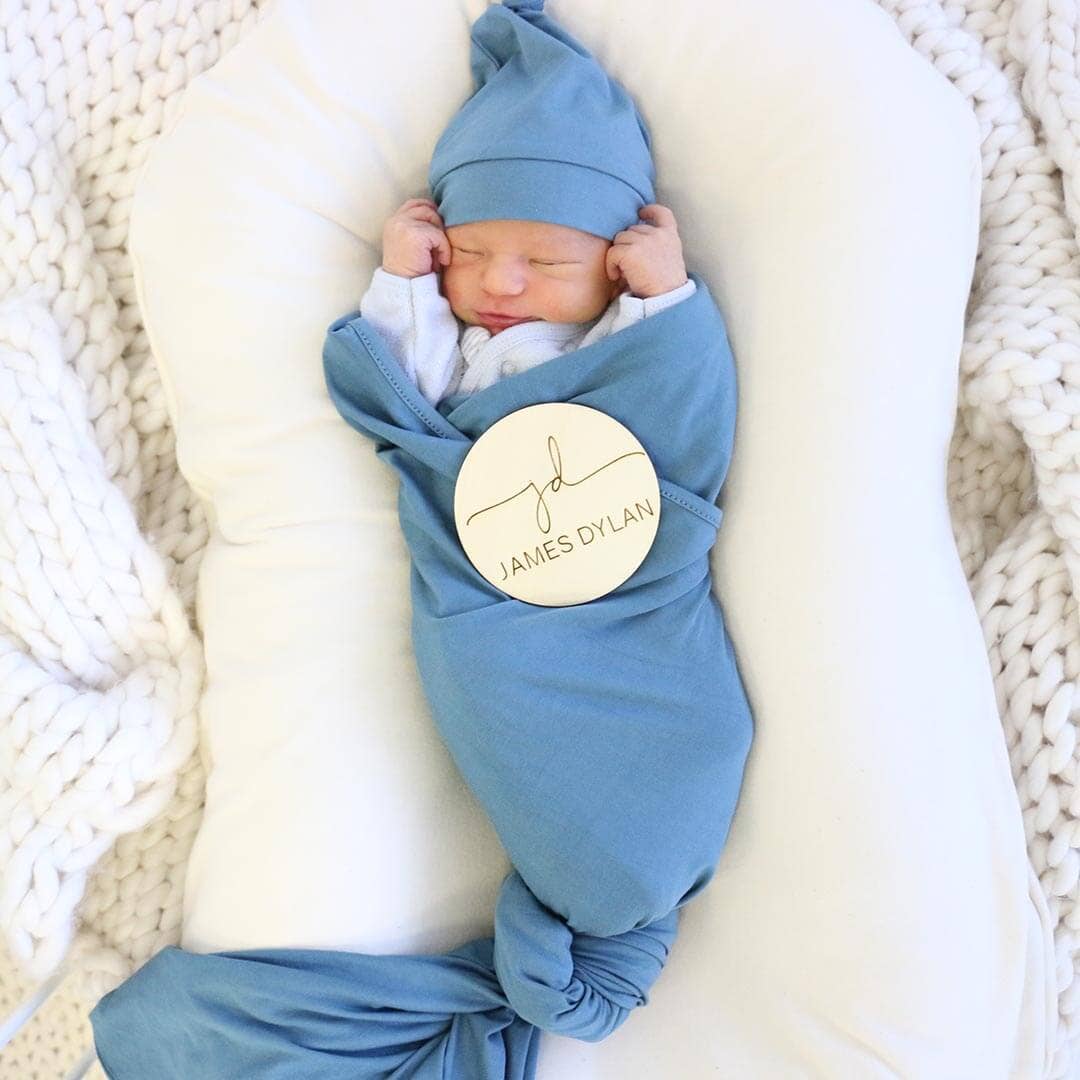 Solid Dusty Blue Bamboo Knit Swaddle Blanket - Persnickety Shop