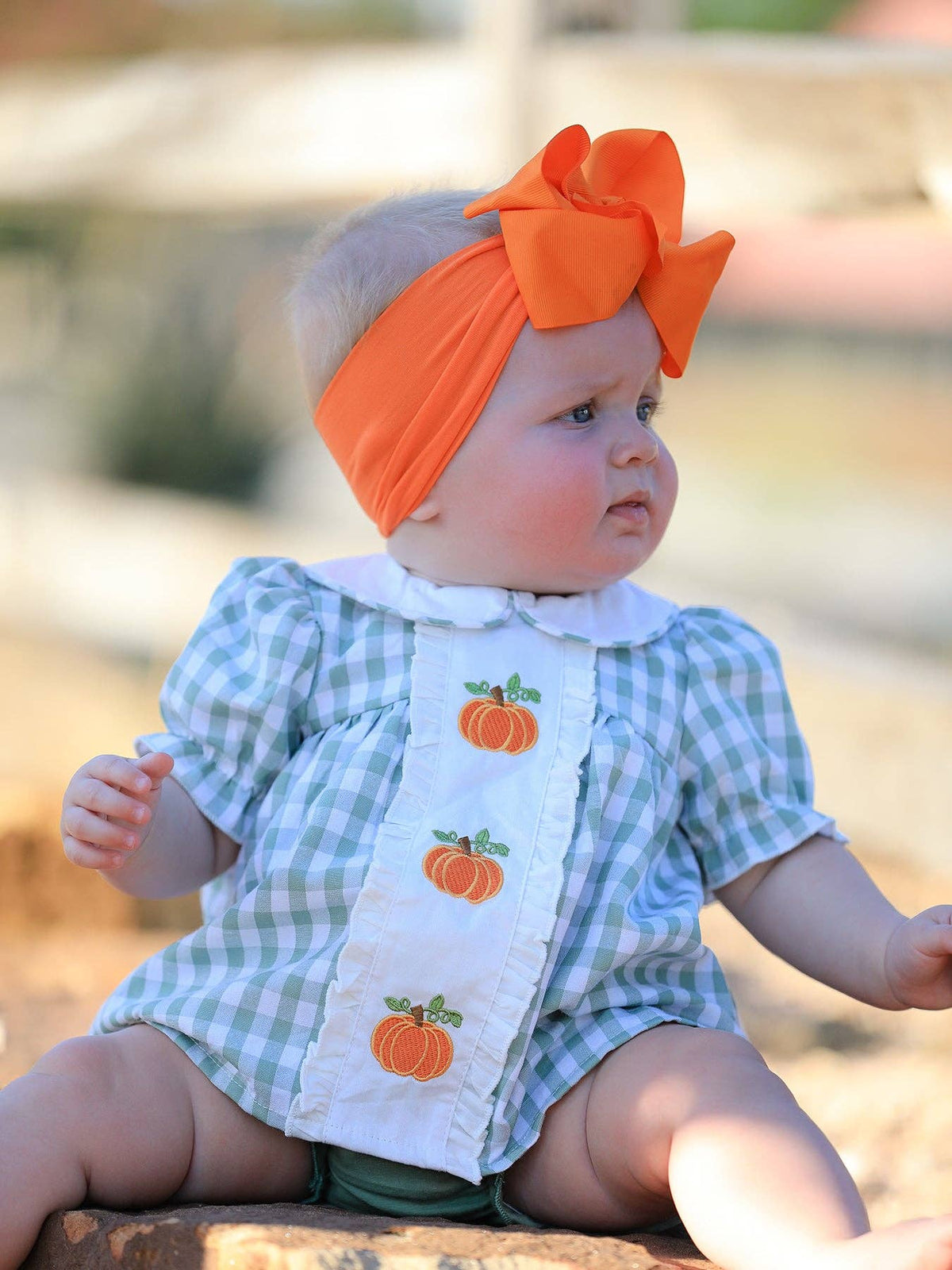 Fall Halloween & Thanksgiving Applique Plaid Girls Bloomers Romper Set: 3M