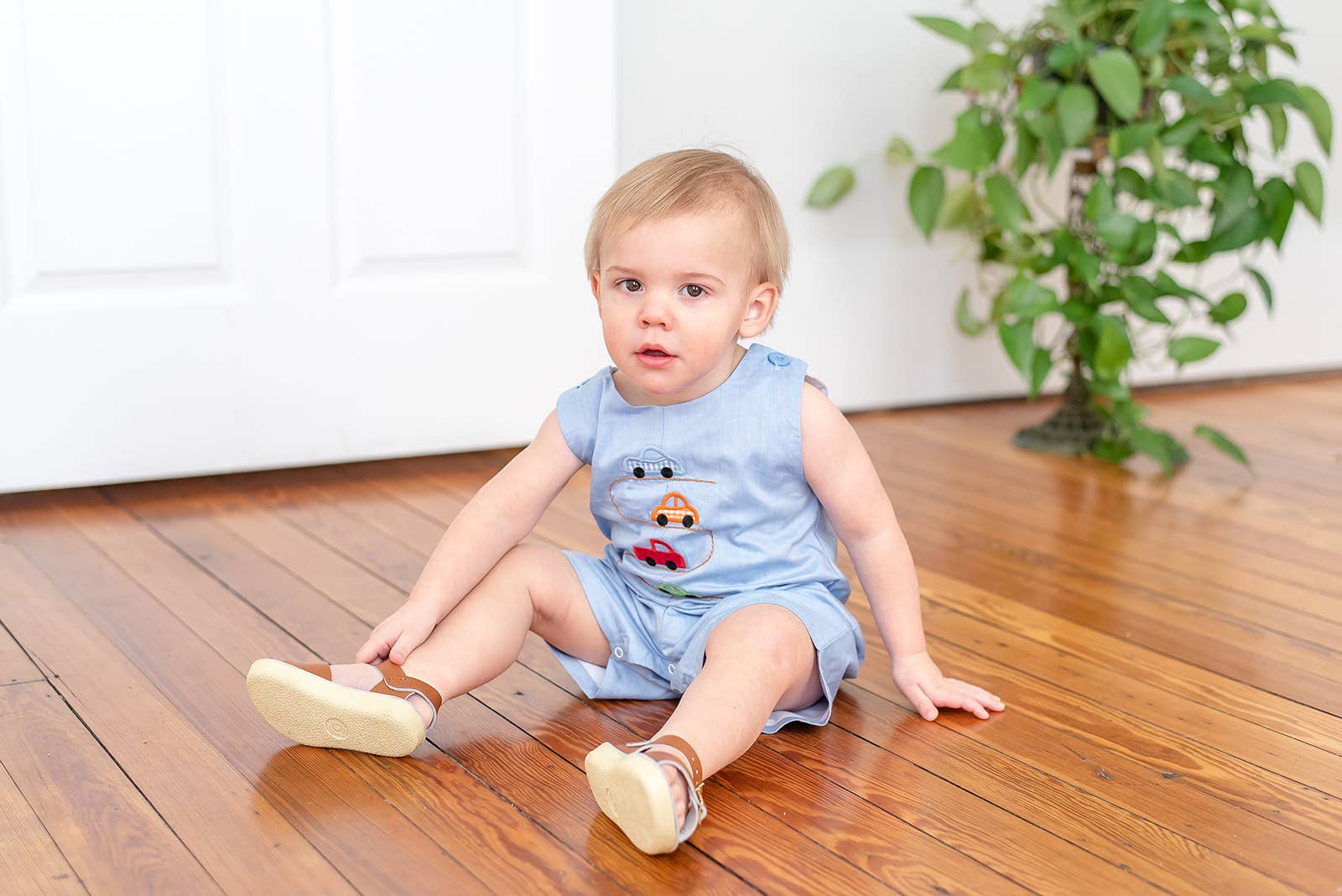 Blue Car Race Track Embroidery Shortalls