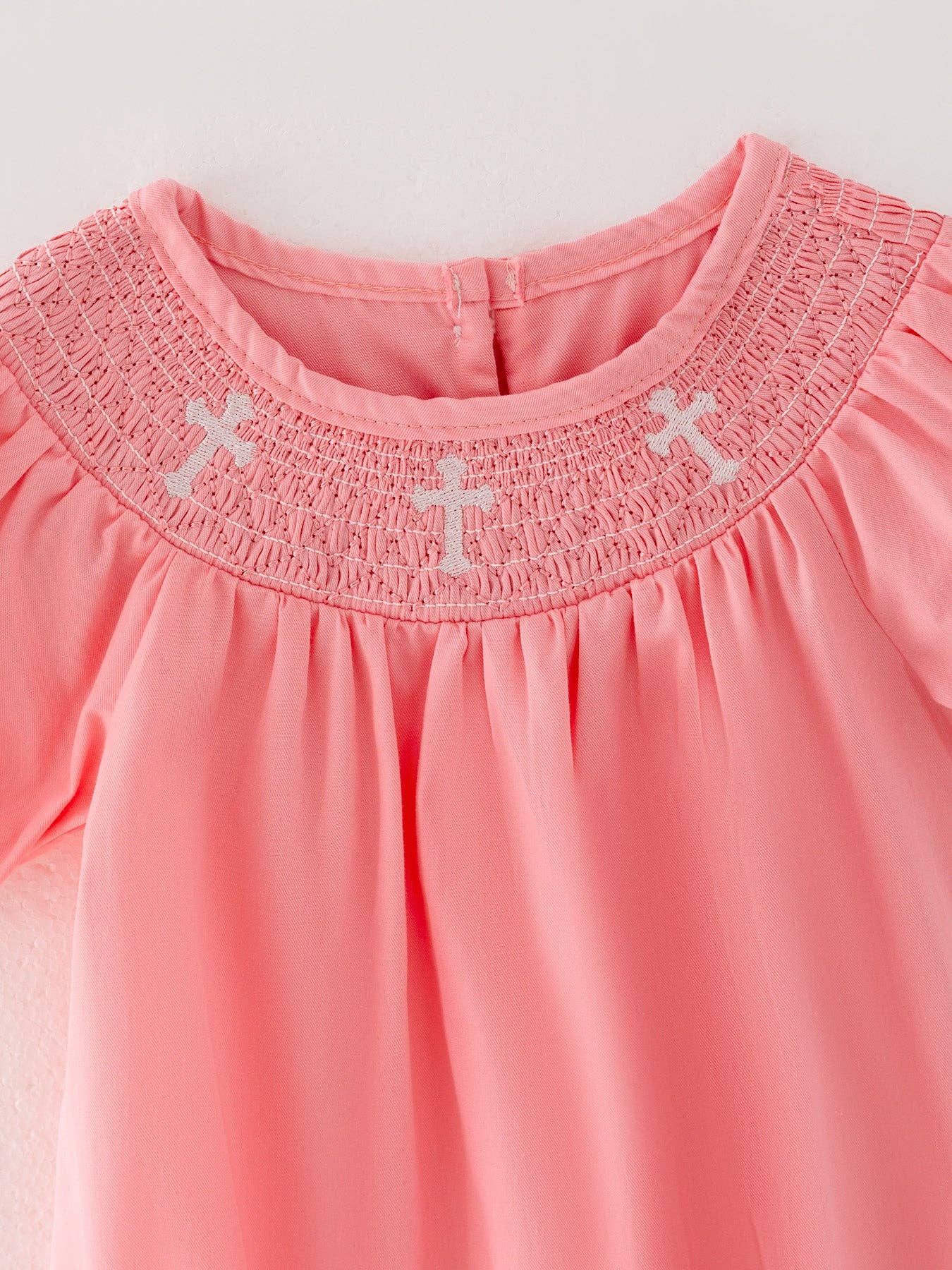 CORAL Smocked Church Christ Bishop Christening Girls Romper: 3M - Persnickety Shop