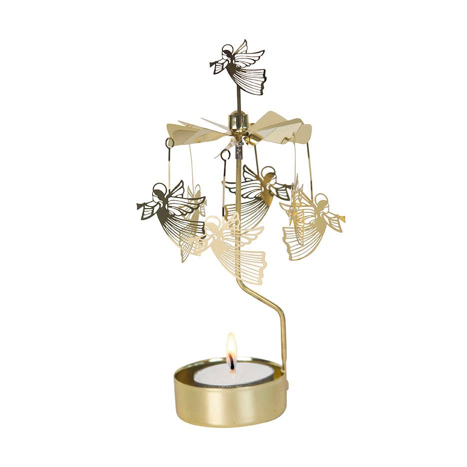 Rotary Candleholder Carousel, Flying Angel, Gold - Persnickety Shop