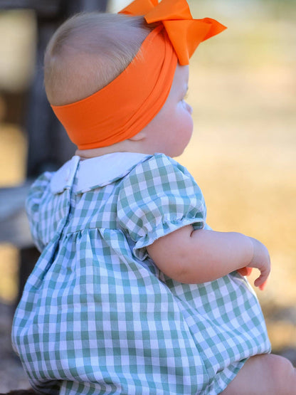 Fall Halloween & Thanksgiving Applique Plaid Girls Bloomers Romper Set: 3M