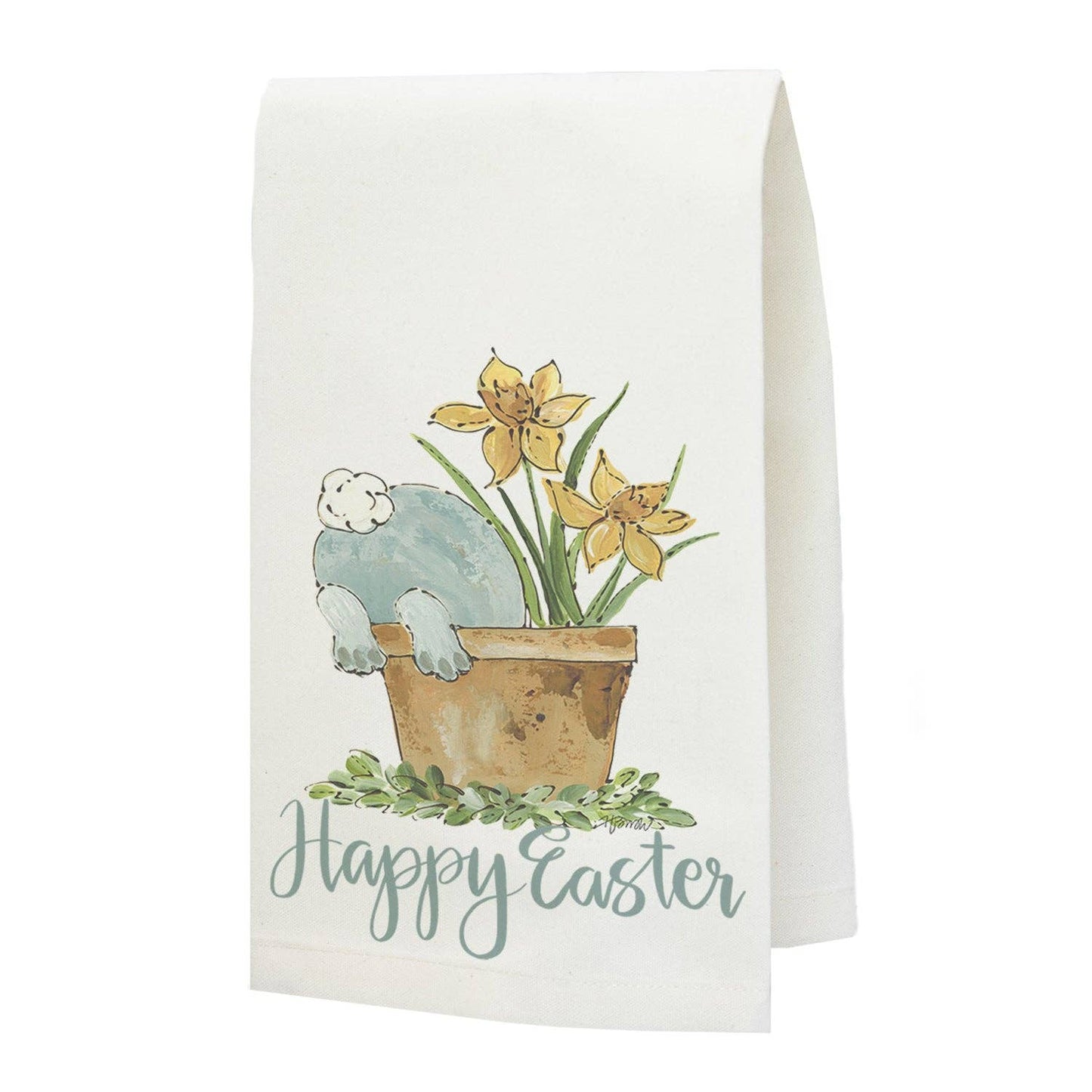 Spring Easter "Bunny Bottom Flower Pot" Tea Towel: Standard / Tea Towel