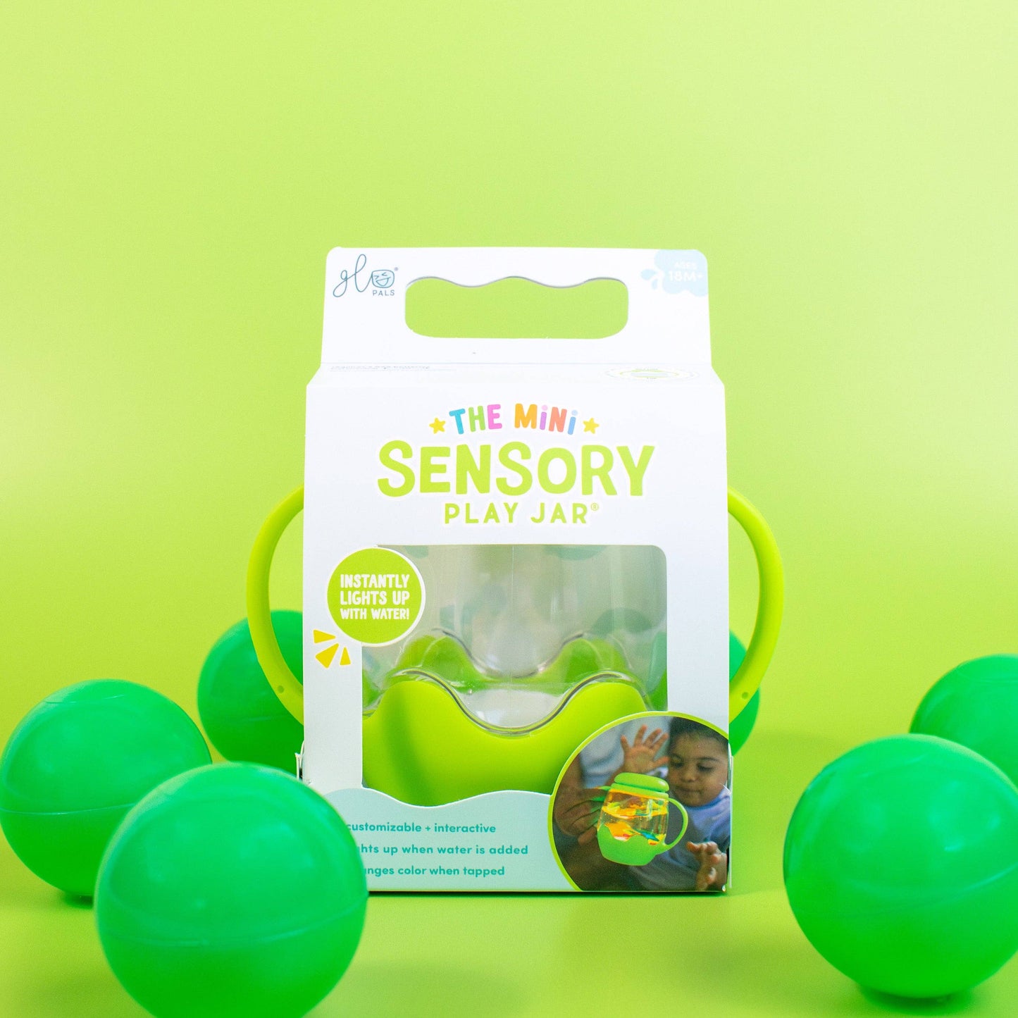 Glo Pals Mini Sensory Jar and Silicone Fun Filler Bundle - Green: EACH