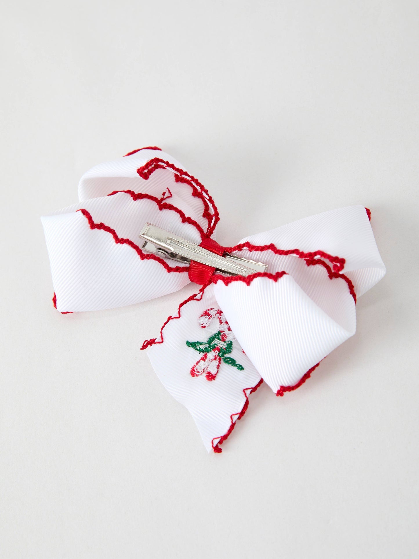 Christmas Candy Cane Embroidered Bow Hair Clip: ACG51038 - Persnickety Shop