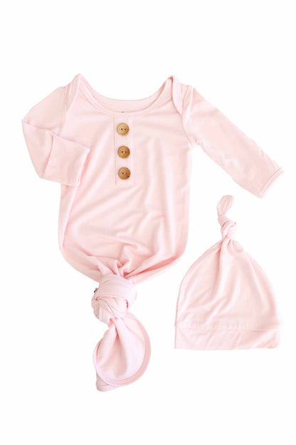 Baby Pink Newborn Baby Knot Gown & Hat Set - Persnickety Shop