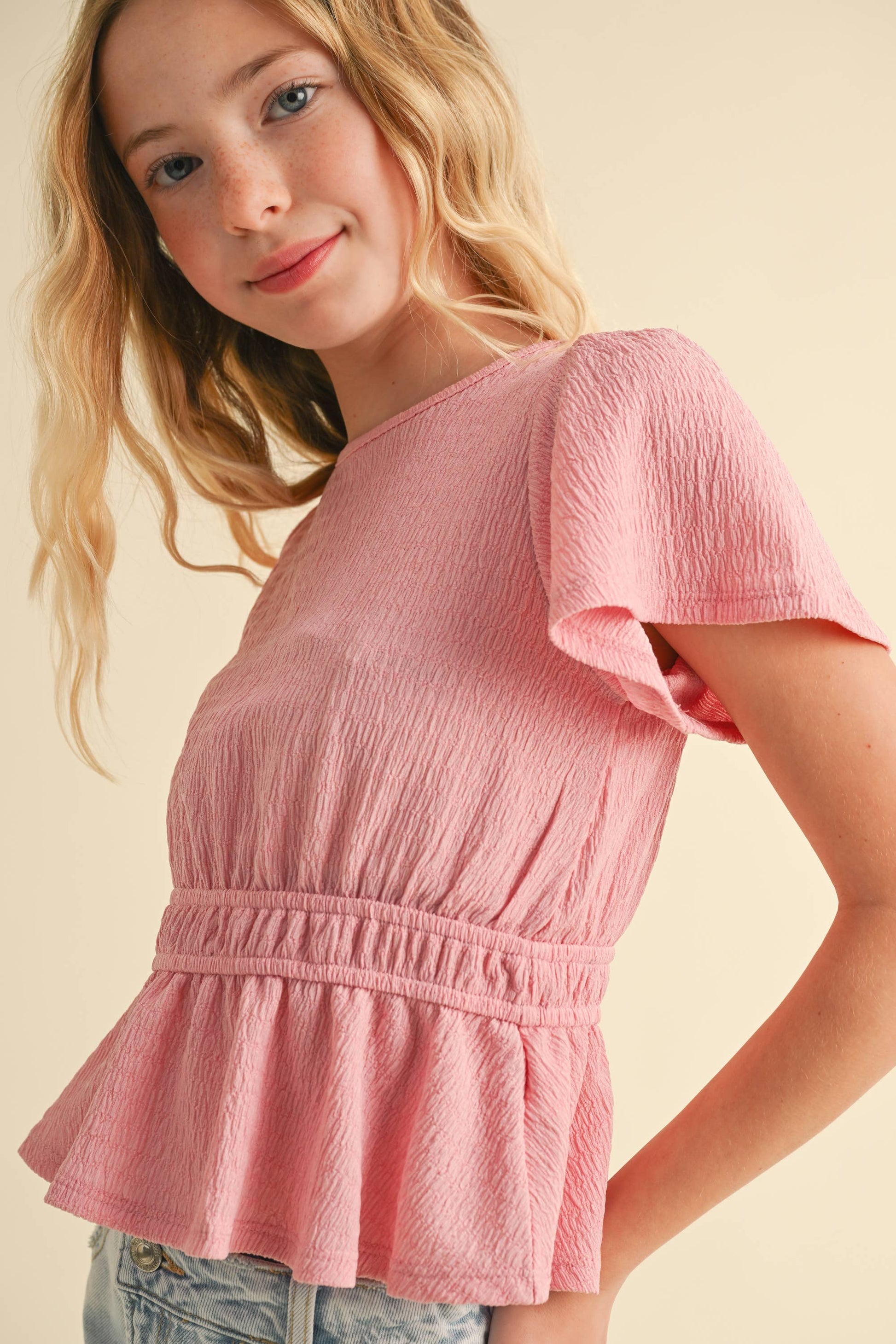 ROUND NECK FLUTTER SLV PEPLUM TOP W/ JULIETTE WAIST (7-14): 7/8 - Persnickety Shop