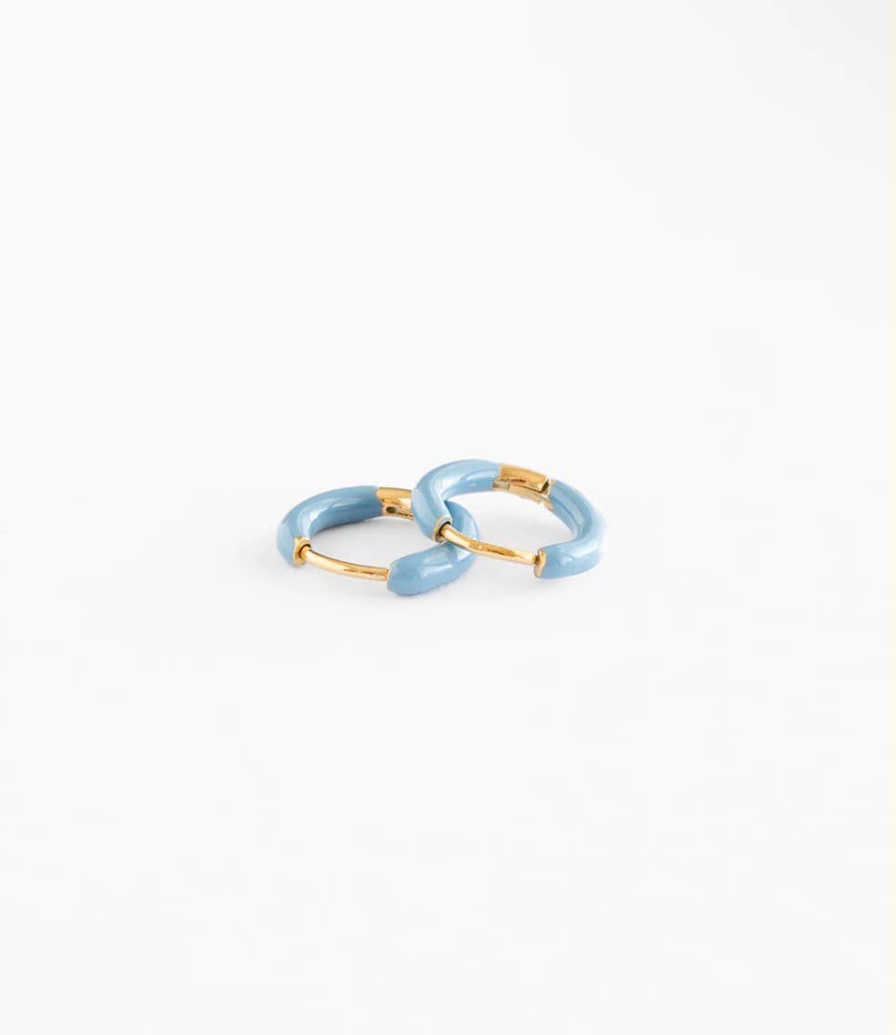 Enamel Hoop Earrings - Hypoallergenic, Flat Back, Girl Gift: Turquoise