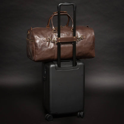 Buffalo Leather Duffle with Trolley Sleeve: Saddle Brown