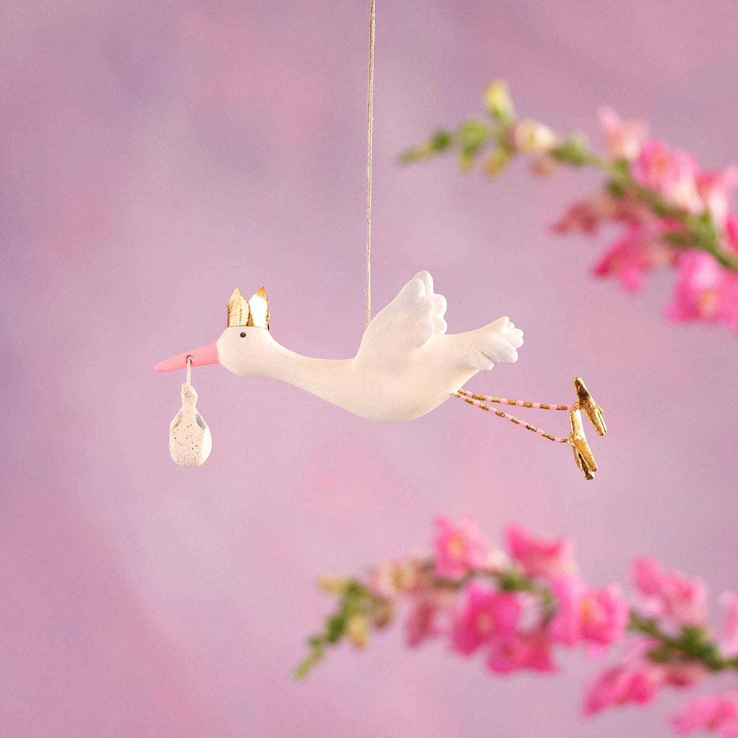 Flying Stork Orn, Pink, Resin, 7.5” - Persnickety Shop