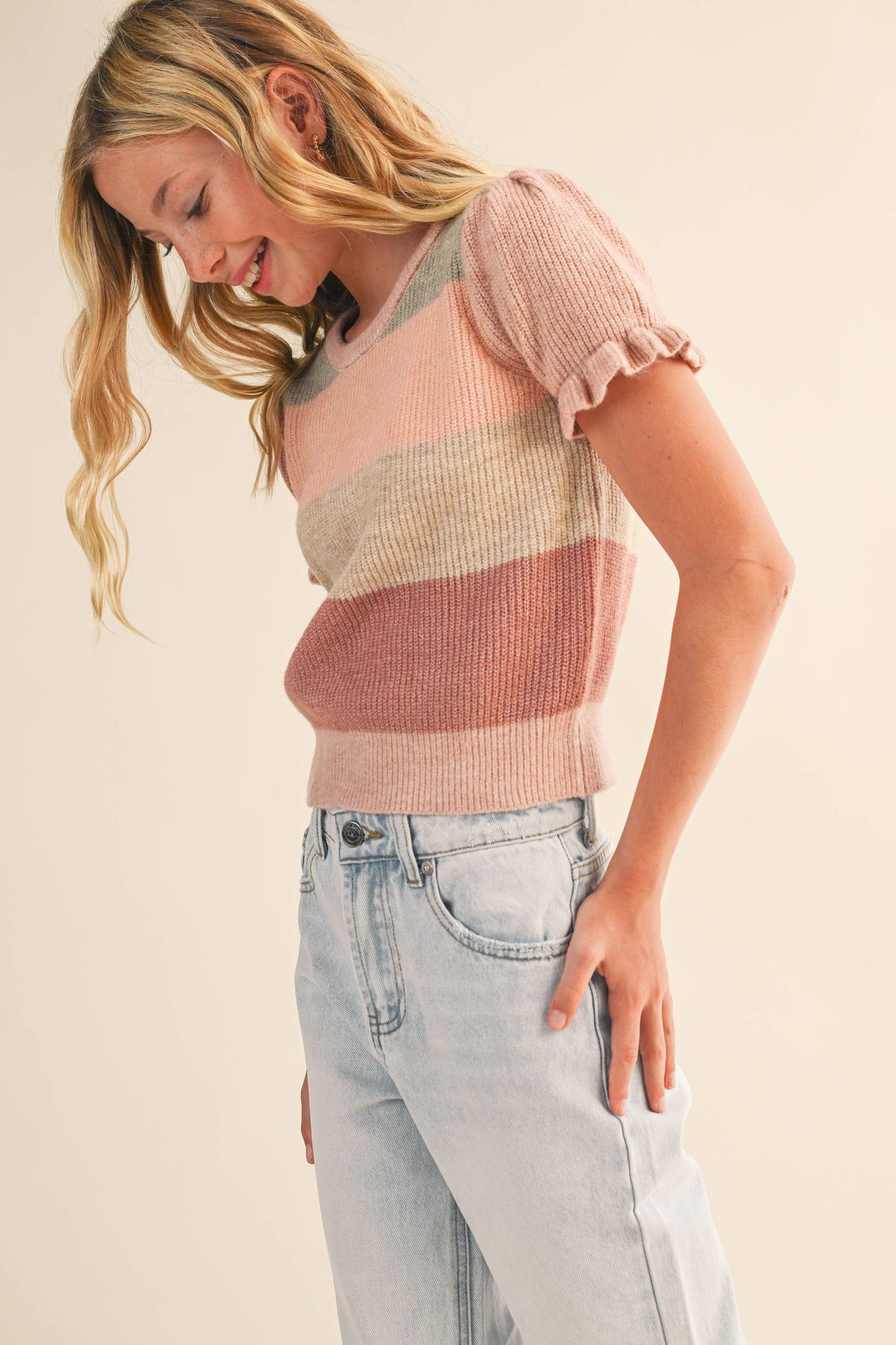 TWEEN KIDS GIRLS PUFF SLEEVE CROPPED SWEATER (7-14): 13/14 - Persnickety Shop