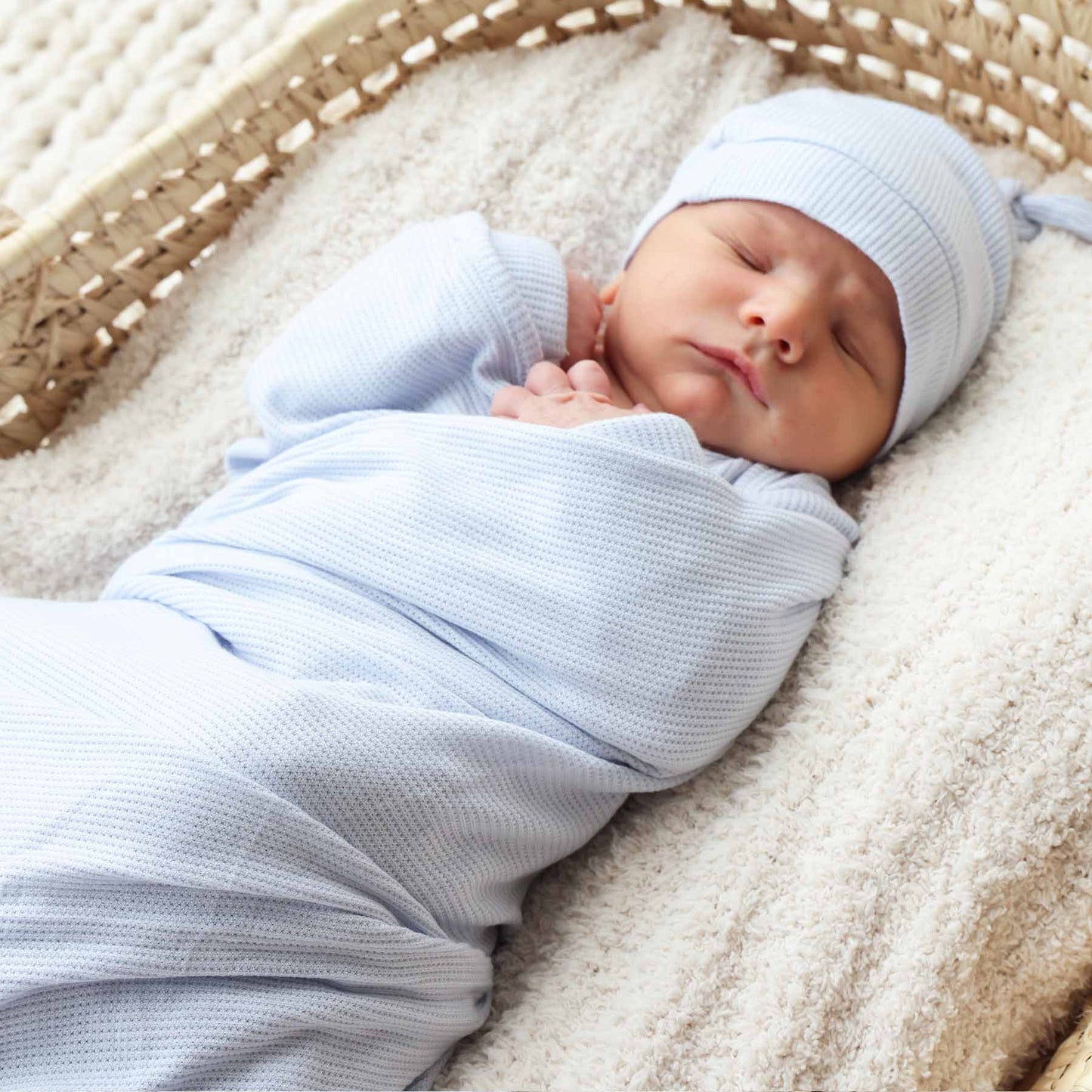 Ice Blue Bamboo Waffle Oversized Swaddle Blanket - Persnickety Shop