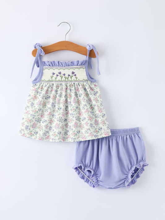 Purple Floral Smocked Embroidery Baby Girls Bloomers Set: 3M - Persnickety Shop