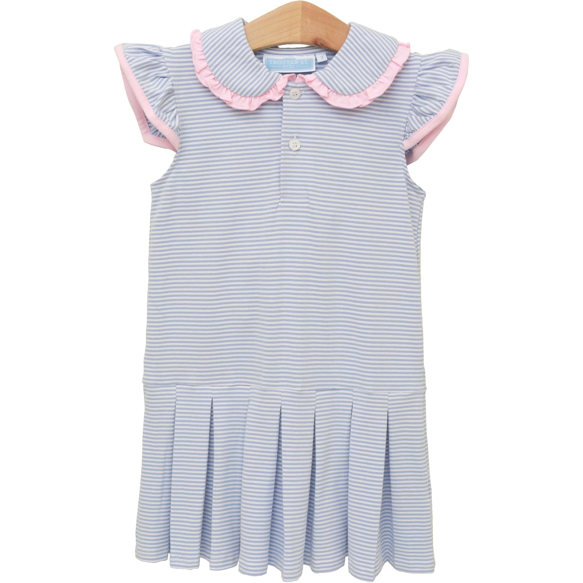 Trotter Street Kids Camilla Dress - Dusty Blue Stripe/Light Pink - Persnickety Shop