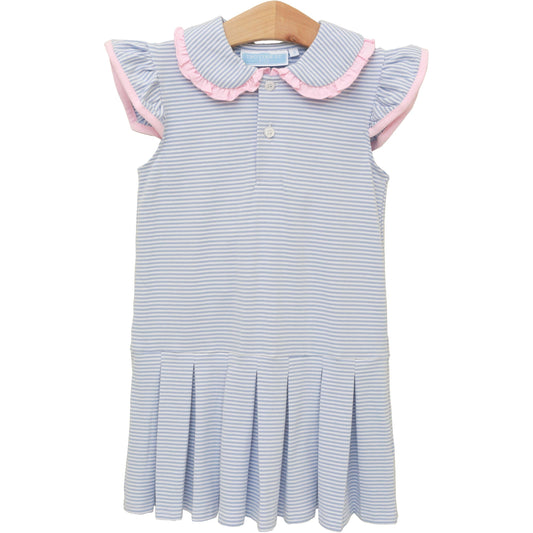 Trotter Street Kids Camilla Dress - Dusty Blue Stripe/Light Pink - Persnickety Shop