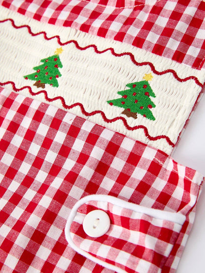 Christmas Smocking Embroidered Tree Plaid Baby Boy Romper: 3M - Persnickety Shop