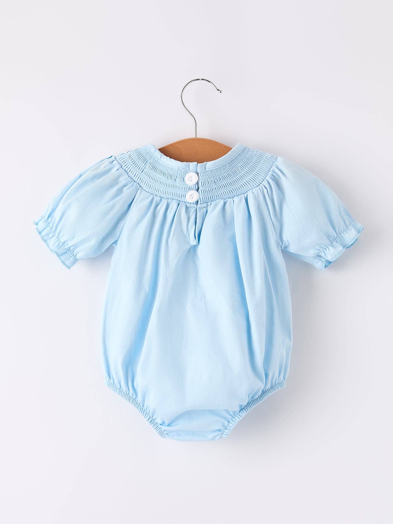 Girls Cross Smocking Embroidered Blue Romper: 3M - Persnickety Shop