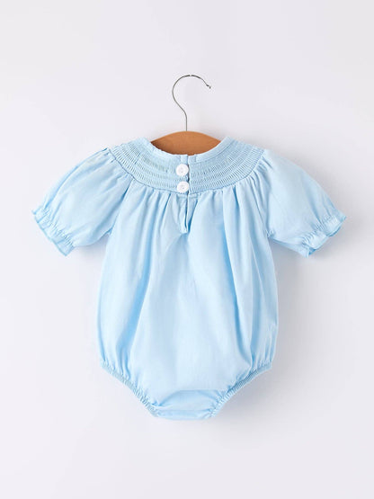 Girls Cross Smocking Embroidered Blue Romper: 3M - Persnickety Shop