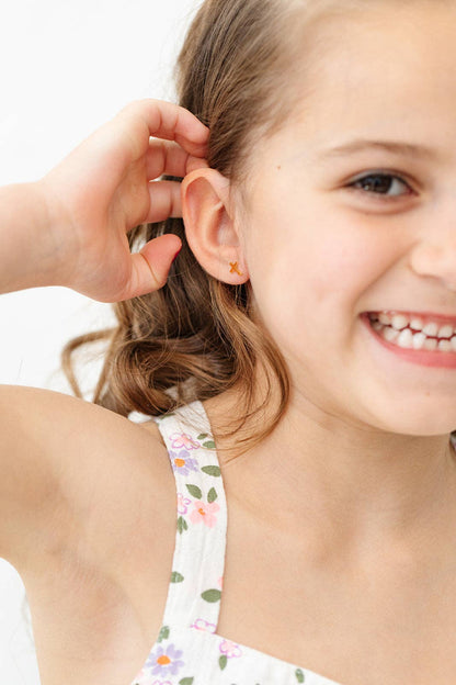 Cross Stud Earrings - Hypoallergenic, Flat Back, Girl Gift: Gold / Pair