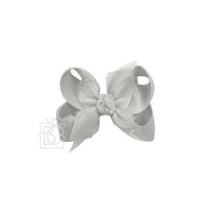 LAYERED ORGANZA/GROSGRAIN BOW ON CLIP: 5.5" Huge - 2.25" Ribbons on Alligator Clip / WHITE