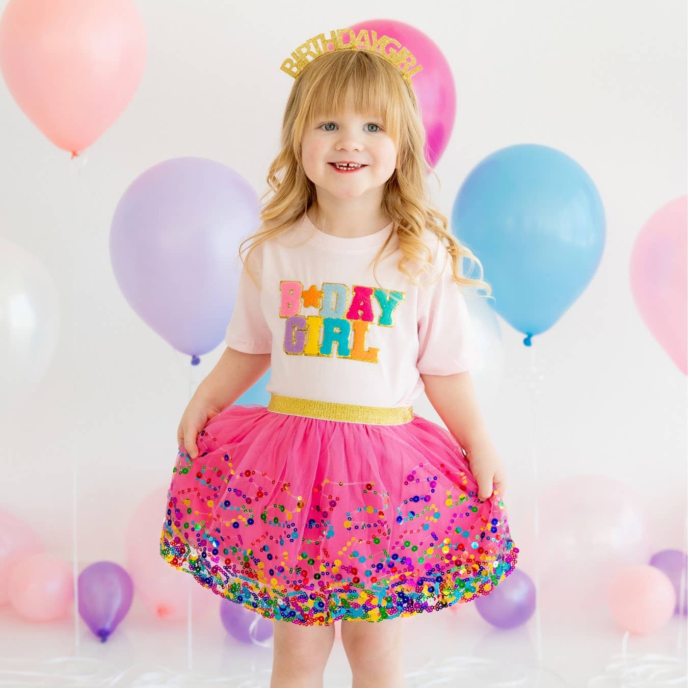 Sweet Wink Birthday Girl Patch Short Sleeve T-Shirt - Ballet Pink - Persnickety Shop