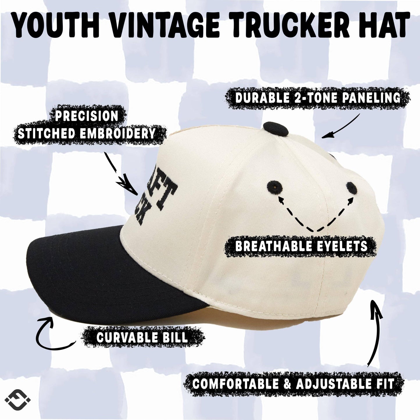 Kid/Baby 2-Tone Cap: Draft Pick - Black/Beige: Kids (2-9 Years)