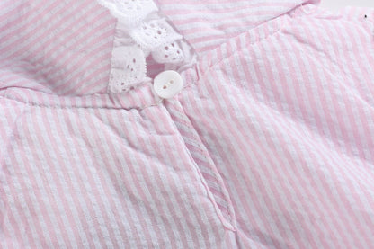 Classic Light Pink Seersucker Collared Baby Bubble Romper